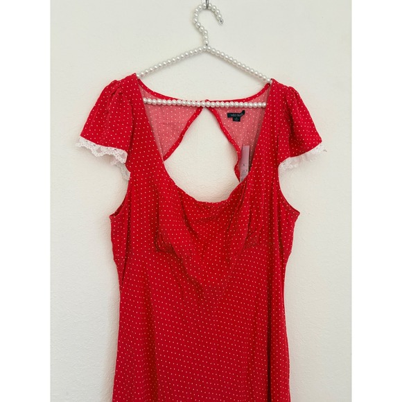Wild Fable Red White Polka Dot Square Neck Open Back Midi Dress Cap Sleeve XL - Picture 10 of 16